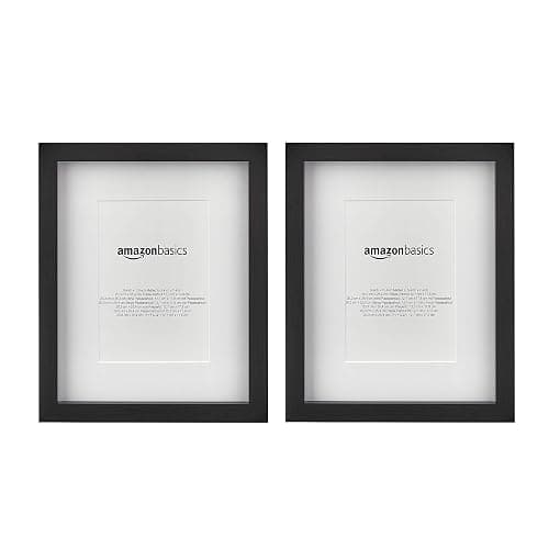Amazon Basics Rectangular Picture Frame Set for Wall Hanging or Tabletop Display, 8 x 10 in with 5 x 7 in Mat, Black, 2-Pack - Image 1