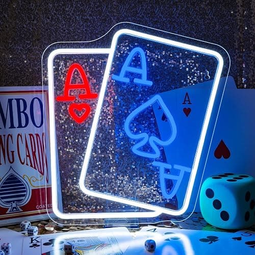 Gamerneon Playing Cards Neon Sign Poker Neon Signs for Wall Decor Led Neon Light Blue Red Texas Hold 'em Double A Sign for Bedroom Casino Party Bar Play Room Decor - Image 1