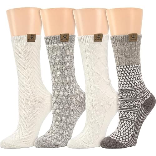 BEARPAW Womens 4 Pair Pack Super Soft Modern Multicolor Assorted Easy Care Diamond Fairisle Boot Socks - Image 1