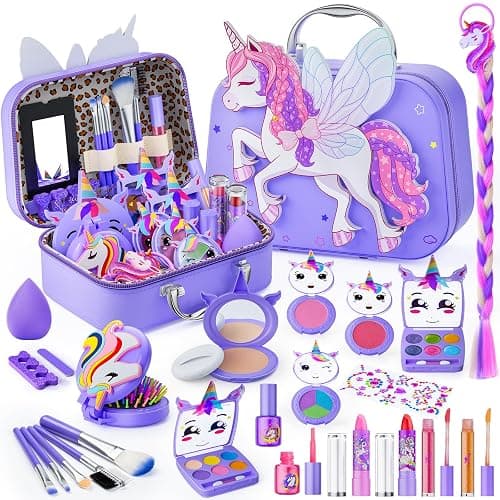 Beayuck Kids Makeup Kit for Girls - Girls Makeup Kit Toys, Real Washable Cosmetic Set with Storage Case, Kids Play Makeup Set for Christmas Birthday Gift 3 4 5 6 8 10 11 12+ Years Old, Purple - Image 1
