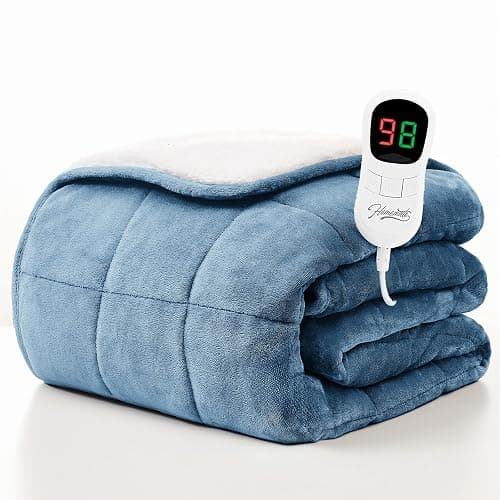 Homemate Heated Weighted Blanket for Adults - 50"x60" 10lbs Electric Throw Fast Heating Heavy Blanket 1/2/4/6/8 Hour Auto Off 10 Heat Levels Over-Heat Protection Soft Flannel Sherpa - Image 1