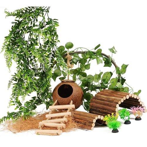 10PCS Crested Gecko Tank Accessories, Reptile Plants Bridge Vines, Coconut Shell with Ladder for Lizard, Chameleon Cage, Snakes, Hermit Crab, Leopard Gecko Tank Accessories, Terrarium Decor - Image 1