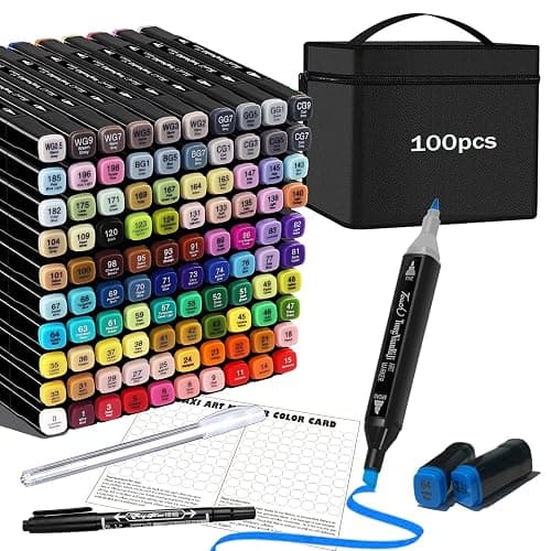Merooart Alcohol marker, 100 color double pointed permanent marker, suitable for adult coloring illustrations by artists - brush and chisel double pointed, coloring supplies, sketching marker - Image 1