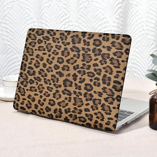Seorsok Compatible with New MacBook Air 13.6 inch Case M4 M3 M2 2025 2024-2022 Release A3240 A2681 A3113,Elegant Leopard Grain Leather Plastic Hard Shell Case with Keyboard Cover,Brown - Image 1