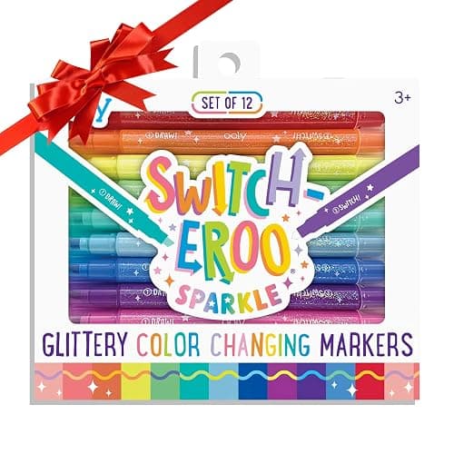 Ooly 12 Pack Sparkle Switch-eroo Color Changing Markers, Dual Tip, Double Ended Chisel Tip Marker Set Great for Art Supplies, Drawing and Stationery Sets, Holiday Gifts for Kids - Image 1