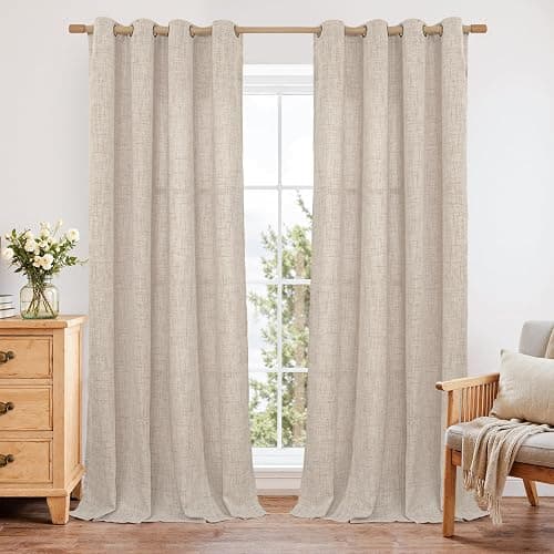 YoungsTex 95 Inches Long Curtains for Living Room, Linen Drapes Grommet | Semi Sheer Window Treatments Floor Length Light Filtering for Sliding Door Bedroom, 2 Panels, 52 X 95 Inch - Image 1