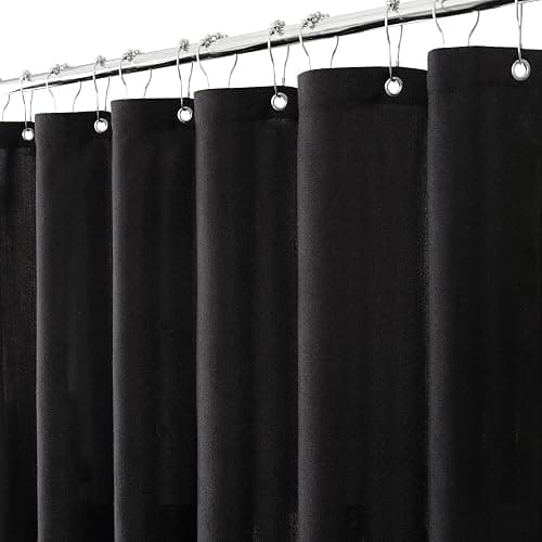 Jolilight 36x72 Black Linen Shower Curtain, Heavy Duty Cloth Bath Curtain Set with 12 Plastic Hooks Simple Hotel Spa Quality Luxury Shower Curtain for Bathroom, Water Repellent, 36Wx72L - Image 1