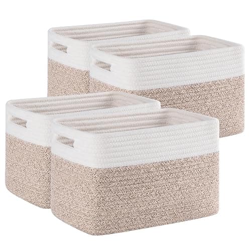 SIXDOVE 4 Pack Storage Baskets for Organizing, Woven Baskets for Shelves - Perfect for Toys, Books, Towels, and Clothes, Durable Gift Basket Bins Toy Storage, 12.7''Lx9''Wx7.8''H, Brown & White - Brown & White - Image 1