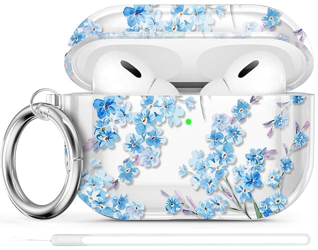 Maxjoy for AirPods Pro 2nd/1st Generation Case, Clear Flower AirPods Pro 2 Case for Women Girly Cute Soft AirPod Pro 2 Cover with Keychain Strap for AirPod Pro Cover 2023/2022/2019, Floral - Image 1