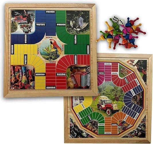Generic PARQUES MAGNETICO Colombiano - Doble Cara - de 4 a 6 jugadores - Parcheesi Board Game 4 and 6 Players - Juego de Mesa - Parchis - Ludo - Tema con ilustraciones Colombianas., Large, Wood - Image 1