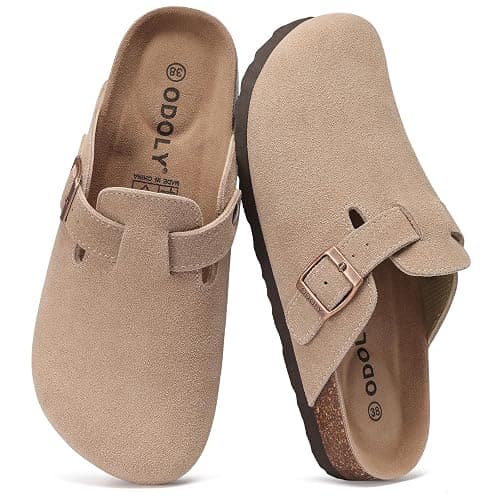 ODOLY Genuine Suede Clogs for Women Men Soft Cork Footbed Leather Mules Comfort Potato Shoes with Arch Support - Image 1