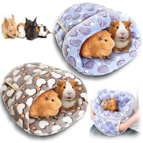 Wenqik 2 Pcs Guinea Pig Hideouts Washable Bunny Bedding Cuddle Warm Small Pet Sack Supplies Portable Pet Carrier Cage Nest Guinea Pig Accessories for Cage(Gray, Pink,Heart) - Image 1