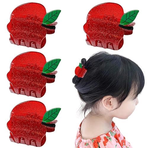 4 PCS Red Apple Hair Clips Cute Back to School Fruit Hair Claw Clips Mini Teacher Student Hair Jaw Barrettes for Women Girls Decorative Thick and Thin Hair Accessories - Image 1