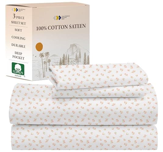 California Design Den Floral Sheet Set Twin XL, 100% Cotton Sheets, Deep Pocket Twin XL Sheets & Pillowcase Set, Soft Sateen Weave - Chic Floral - Twin XL - 19 - Chic Floral Print - Image 1