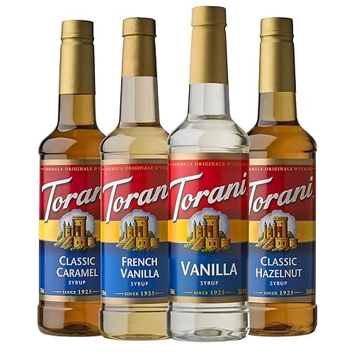 Torani Variety Pack Caramel, French Vanilla, Vanilla & Hazelnut, 25.4 Ounces (Pack of 4) - Caramel, French Vanilla, Vanilla, Hazelnut - 25.4 Fl Oz (Pack of 4) - Image 1