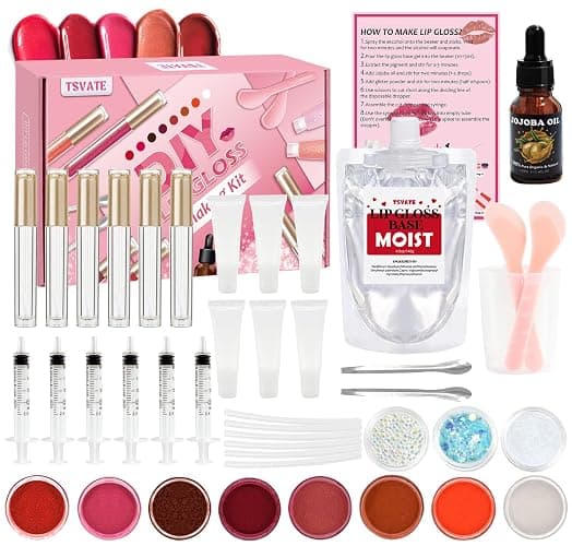 TSVATE Lip Gloss Making Kit, Lip Gloss Kit, Diy Lipgloss Set, Fun Make Your Own Lipgloss Kids Lip Gloss for Girls, Women, Moisturizing Lip Gloss Base, Jojoba Oil, Tubes, Gift for Her - Image 1