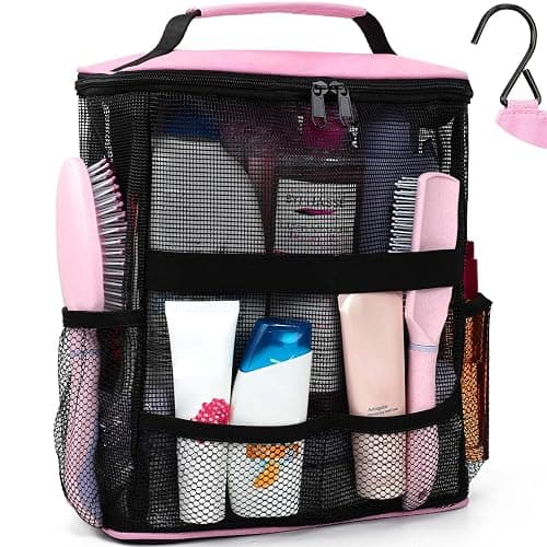 Mesh Shower Caddy,Portable HangingTravel Toiletry Bag Dorm Room Essentials for College Students Girls,Large Makeup Organizer for Full-Sized Toiletries,Travel Essentials for Women Girls Camping Beach - Image 1