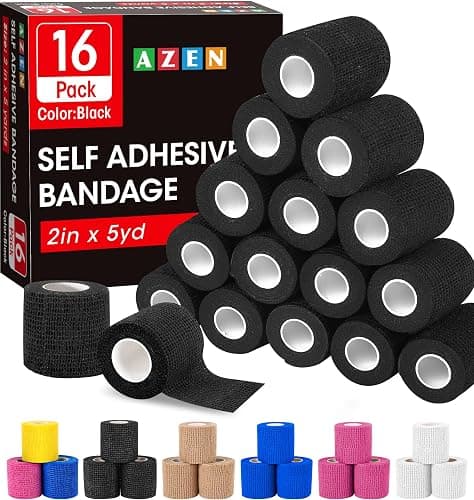 AZEN 16 Pack Self Adhesive Bandage Wrap Black, 2" X 5 Yards Black Athletic Tape, Vet Wrap, Tattoo Grip Tape Wrap,Ankle Tape, Cohesive Bandage Wrap - Image 1