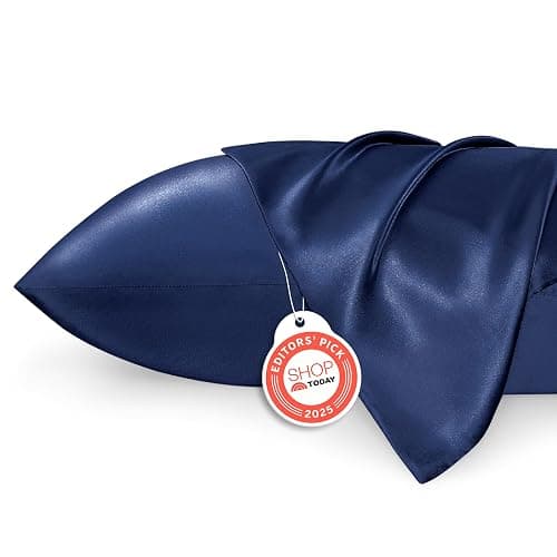 Bedsure Satin Pillowcases, Similar to Silk Pillow Cases Queen Size Set of 2, Pillow Case for Sleeping Women with Envelope Closure, Gifts for Women Men, Navy, 20x30 Inches, 2pcs - Image 1