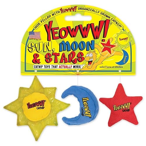 Yeowww! Catnip Cat Toy for Indoor and Outdoor Cats -Premium Quality Strong Catnip Toys for Cats (1x Crinkle Catnip Toy Sun 1 x Moon 1x Star) - Image 1