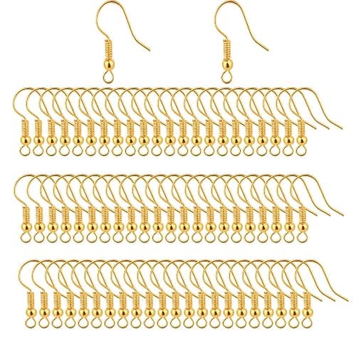 Bylion 400 Pieces Stainless Steel Earring Hooks, Fish Hooks Ear Wires French Wire Hooks, Coil and Ball Style Nickel-Free Ear Wires for Jewelry Making, Gold - Image 1
