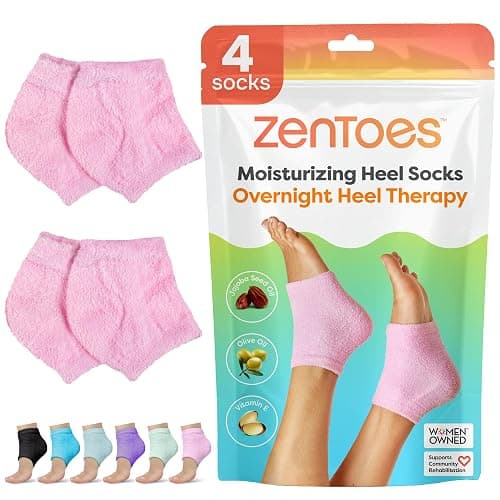 ZenToes Moisturizing Socks for Cracked Heel Treatment, Vitamin E, Olive Oil and Jojoba Oil Infused Heel Socks, Galentines Day Gifts, Self Care Gifts for Women (Fuzzy Pink, Regular) - Image 1