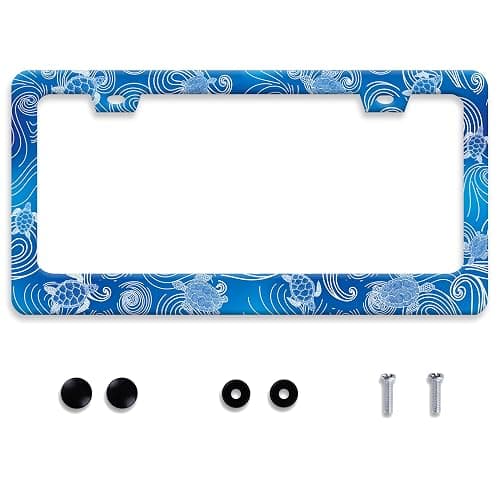 Sea Turtle License Plate Frame Stainless Steel Beach License Plate Holder Personalize Auto Parts Decoration with Screws 2 Holes Funny License Plate Frames for Men Women 12x6 Inch - Image 1