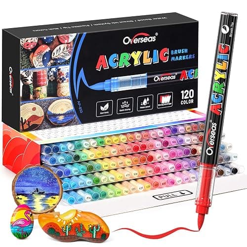 Overseas Acrylic Paint Markers 120 Colors, Brush Tip Paint Pens with Automatic Ink Control System, Quick Drying Liquid Ink Acrylic Marker for Rock, Wood, Canvas, Glass, Fabric, Metal, Plastic, Rubber - Image 1