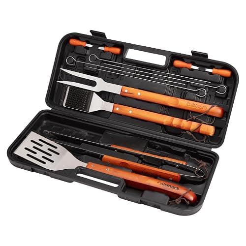 Cuisinart 13-Piece Wooden Grill Tool Set, BBQ Accessories and Grill Tools, Durable Stainless-Steel Utensils with Recycled Plastic Case, Spatula, Tongs, Cleaning Brush & More, Grilling Gifts for Men - Image 1