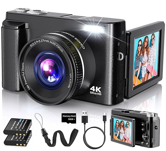 4K Digital Camera for Photography Autofocus, 2026 Latest 48MP Vlogging Camera for YouTube with SD Card, 2 Batteries, 3" 180°Flip Screen Compact Travel Camera for Teens with 16X Zoom, Anti-Shake,Black - Image 1