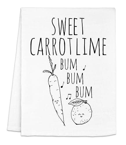Funny Kitchen Towel - Sweet Carrot Lime - Flour Sack Dish Towels, Sweet Housewarming Gifts New Home, Kitchen Towels, Hand Towels, New Home Essentials - White - Image 1