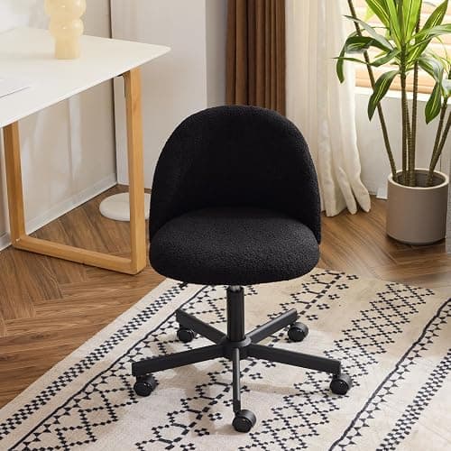 VINGLI Cute Candy Chair Armless Comfy Small Office Desk Vanity Chair with Wheels & Lumbar Support,Teddy Adjustable Rolling Swivel Computer Task Ch for Home Office,Bedroom,Black - Image 1