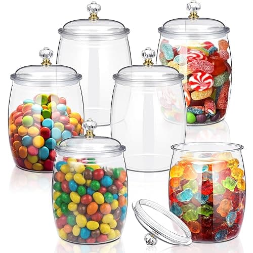 Nuogo 6 Pcs Plastic Candy and Cookie Jar with Lids Decorative Apothecary Jars Candy Buffet Containers Clear Airtight Food Storage Canister Home Decoration(64 oz,Classic) - Image 1
