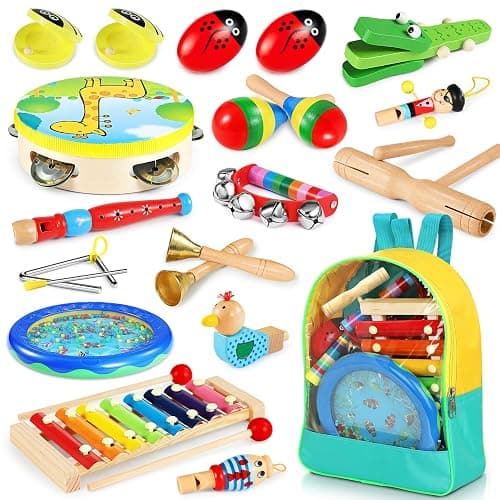 Jojoin Toddler Musical Instruments - 24PCS Baby Musical Instrument - Kids Wooden Percussion Musical Instruments Toys with Tambourine Xylophone - Musical Sensory Instruments Toys for 3 4 5 Year Old - Image 1
