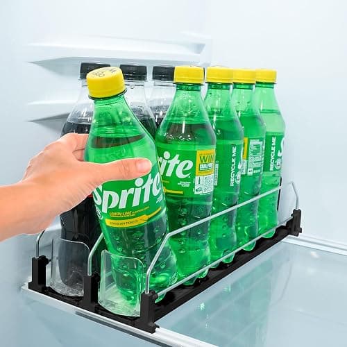 Upgraded Premium Drink Organizer for Fridge. Ultra Space Saving Soda Can Organizer for Refrigerator with Larger Stopper Height and Automatic Pusher with Locking Feature. Holds 10 Cans (2 Rows, Black) - Image 1