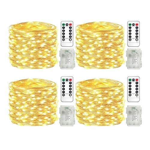 4-Pack Fairy Lights Battery Operated, 33ft 100 LED(Total 132ft 400 LEDs) Warm White String Lights with Remote Waterproof Christmas Lights 8 Modes Timer Lights for Bedroom Wedding Party Patio Decor - Image 1