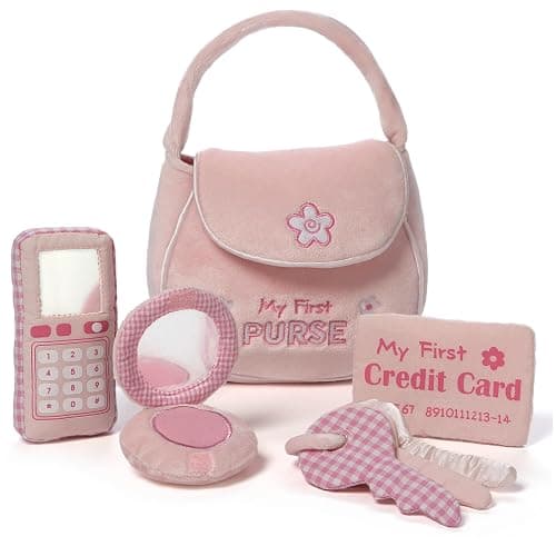 Baby GUND Play Soft Collection, My First Purse 5-Piece Plush Playset with Rattle, Mirror and Crinkle Plush Toys, Sensory Toy for Babies and Newborns, 8” - Image 1