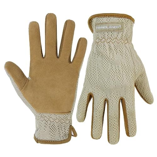 HANDLANDY Gardening Gloves for Women, Breathable Ladies Leather Garden Yard Gloves Best Gift for Gardeners - Image 1
