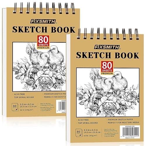 FIXSMITH 5.5"X8.5" Sketch Book | 160 Sheets (68 lb/100gsm) | 2 Pack Sketchbooks | Top Spiral Bound Artist Sketch Pad | Acid Free Drawing Pad | Ideal for Kids,Beginners,Artists &Painters | Bright White - Image 1