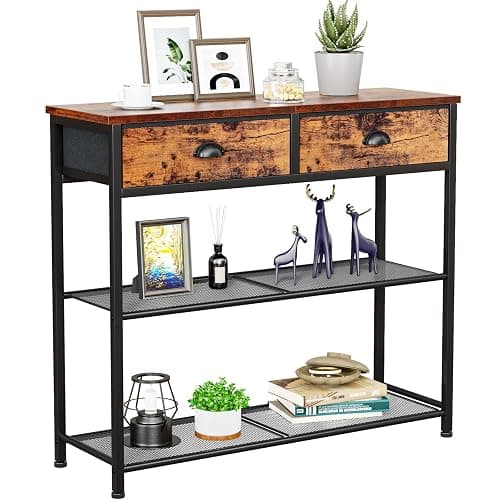 Furologee Console Sofa Table with Storage Shelf for Entry Way, Small 30'' Entryway Table with 2 Fabric Drawers, Industrial Display Shelves for Hallway, Entrance, Foyer, Rustic Brown - Rustic Brown - 30.7"L x 9.4"D x 31.7"H - Image 1