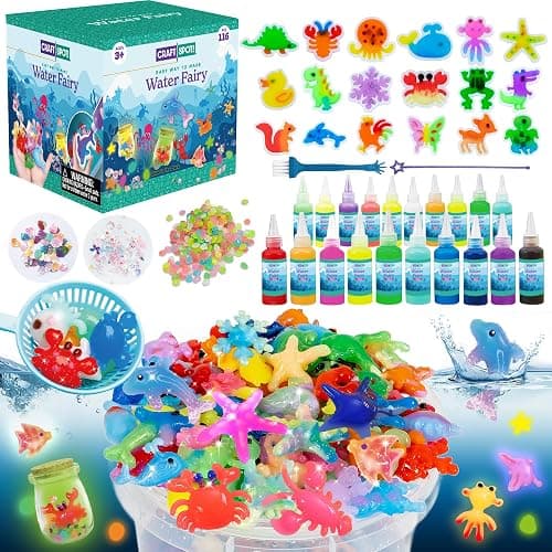 Glow-in-The-Dark Magic Gel Water Elf Toy Kit - Aqua DIY Fairy Set with 18 Sea Creature Molds, 100ml Water Gel, 20 Color Gels, Christmas & Birthday Gift, Make Your Own Arts & Crafts STEM Kit for Kids - Image 1