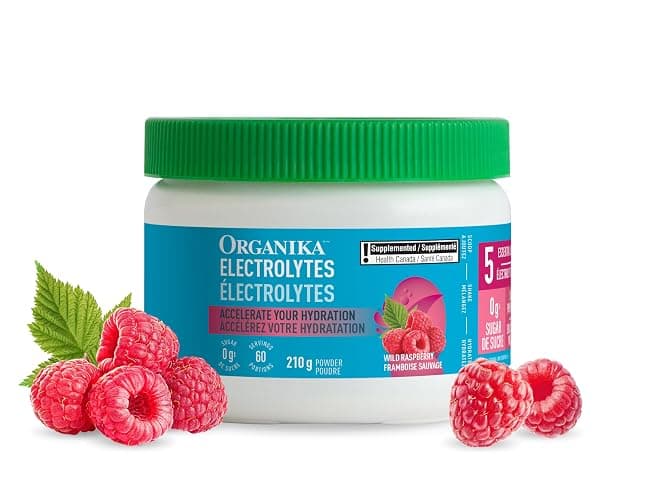 Organika Canadian-Made Electrolytes Powder- Wild Raspberry- Sugar-Free Hydration and Electrolyte Replenishment with Prebiotics and Vitamin C- 210g - 60 servings - Image 1