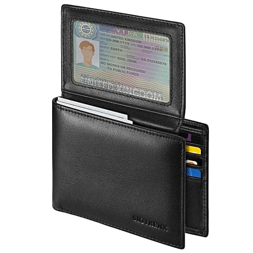 Sigtrenx Leather Wallets for Men, Genuine Leather Mens Wallets Bifold Rfid Blocking with 2 ID Windows - Black - Image 1
