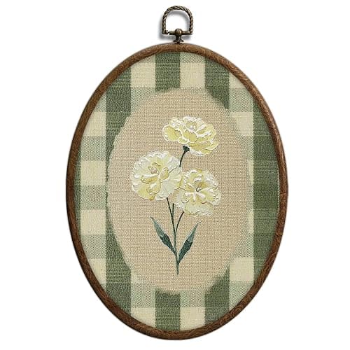 Flower Oval Wall Art, Green Gingham Oval Cottage wall Decor, Retro Botanical Grandma Cottage Core Home Decor for Western Farmhouse Bedroom Living Room, Home Retro Decor Products, 7x10 Inches, 15 - Image 1
