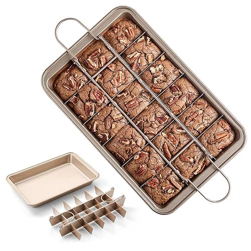 Brownie Pan with Dividers, Non Stick Brownie Baking Pan, 18 Pre-slice Carbon Steel Bakeware Tray with Grips for Oven Baking Bread, Square Mold Tray for Baking Cake Biscuit Muffin, 12X8X2'' - Image 1