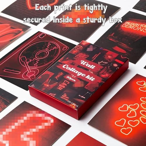 50PCS Red Neon Aesthetic Pictures Wall Collage Kit, Neon Red Photos Collections Collage Dorm Decors for Girl Teens and Women, Trendy Wall Prints Kit, Small Posters for Room Bedroom Aesthetic - Image 1