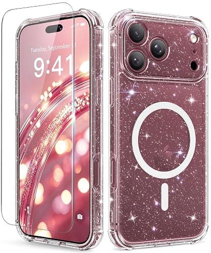 BERFY for iPhone 18 Pro Case/iPhone 17 Pro Case for Women 6.3" | Compatible with MagSafe, Shockproof Cute Glitter Clear Phone Case with Screen Protector, Anti-Yellowing,Sparkle Clear - Image 1