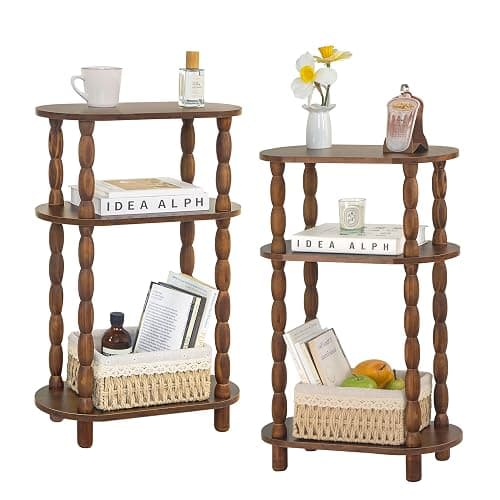 MaxSmeo Narrow Side Table Set of 2, 3-Tier Narrow End Table Living Room Set of 2 with Storage, Skinny Side Table Nightstand for Small Space, Bedrooms, Living Room (Rustic Brown) - Image 1