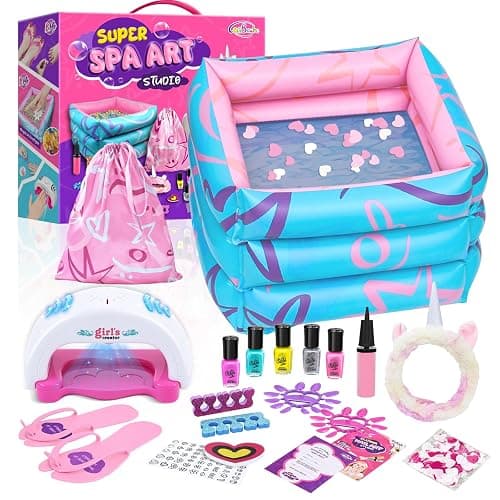 Kids Spa Kit for Girls, Foot Spa Day Kit for Girls, Girl Stuff for Manicures Pedicure, Nail Art Salon Kit Christmas Birthday Gift for 6 7 8 9 10-12 Years Old Girl - Image 1