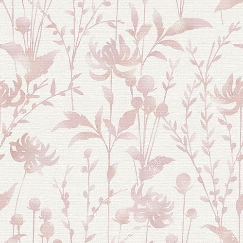 HeloHo Peel and Stick Wallpaper Pink Floral Leaf Wallpaper 16.1" X 118" Self Adhesive Removable Wallpaper Waterproof Contact Paper for Living Room Bedroom Bathroom Decor Vinyl Rolls - Image 1